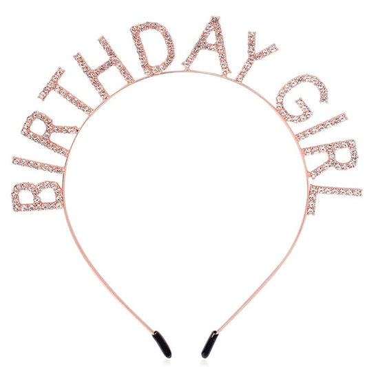 AOPRIE Birthday Girl Headband Tiara for Women & Girls - Happy Birthday Princess Crown Rhinestone Accessory, Rose Gold