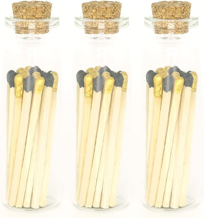 River Birch Decorative Matches in a Bottle with Striker - Cute & Colored Matches - 3 Bottles, Great Gatsby Blend Tip, 60 Matches