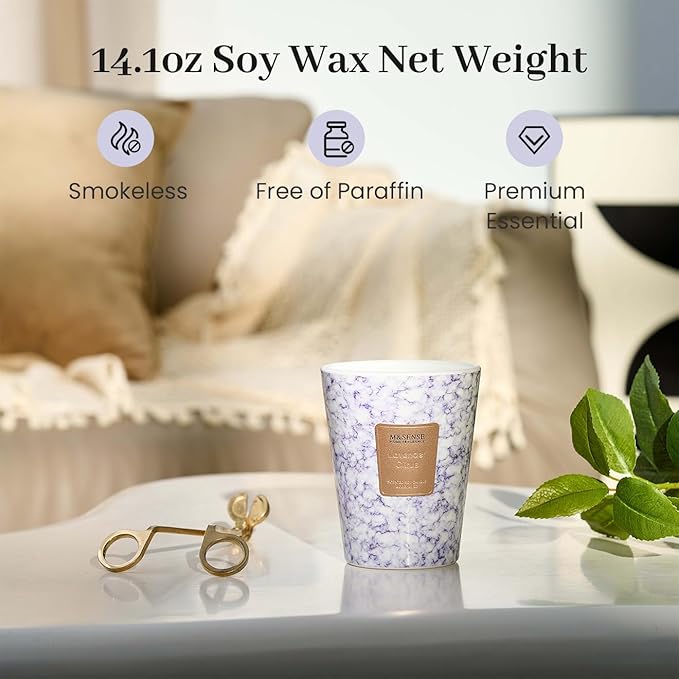 M&SENSE Lavender Citrus Scented Candles for Home, 3 Wick Highly Scented Jar Candle, 14.1 Oz 80H Long Lasting Burning Christmas Candle for Women, Aromatherapy Candles for Holiday Christmas Gift