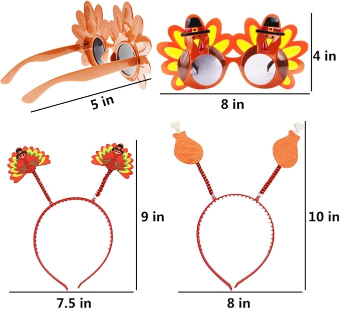 3 Pieces Thanksgiving Turkey Headbands and 3 Pieces Thanksgiving Turkey Sunglasses, 6 Pieces Turkey Eyeglasses Head Boppers Costumes Decoration Props for Thanksgiving Day Party Favor Accessories