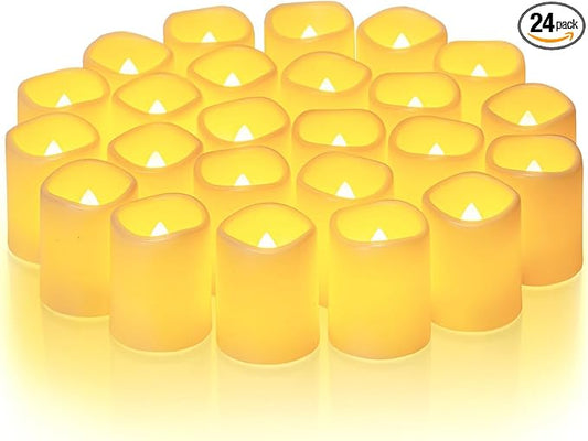 Homemory 24Pack Flickering Flameless Votive Candles,200+Hour Electric Fake Candles,Battery Operated LED Tealight for Wedding,Outdoor,Table,Halloween,Christmas Decor(Warm White,Battery Included)