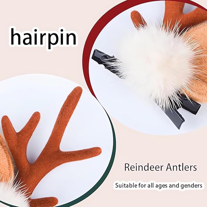 Christmas Reindeer Antlers Headband Hair Clips Brown Deer Ears with Elk Design Deer Antlers Decor Christmas Party Holiday Deer Ears Costume Headband Hairpin for Women Girls Hair Accessories