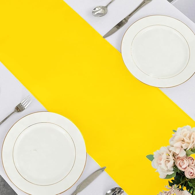 10 Pack Satin Table Runner Yellow 12 x 108 Inch Long,Satin Silk Table Runner for Wedding,Birthday Party and Banquet(Yellow,10 Pack)