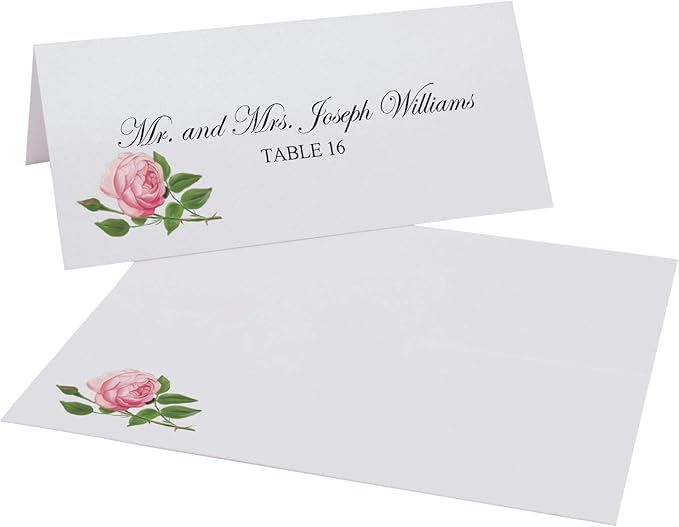 Pink Tea Rose Place Cards, Set of 25, Pre-cut and Scored - Wedding, Party, Dinner, and Special Events - Made in the USA