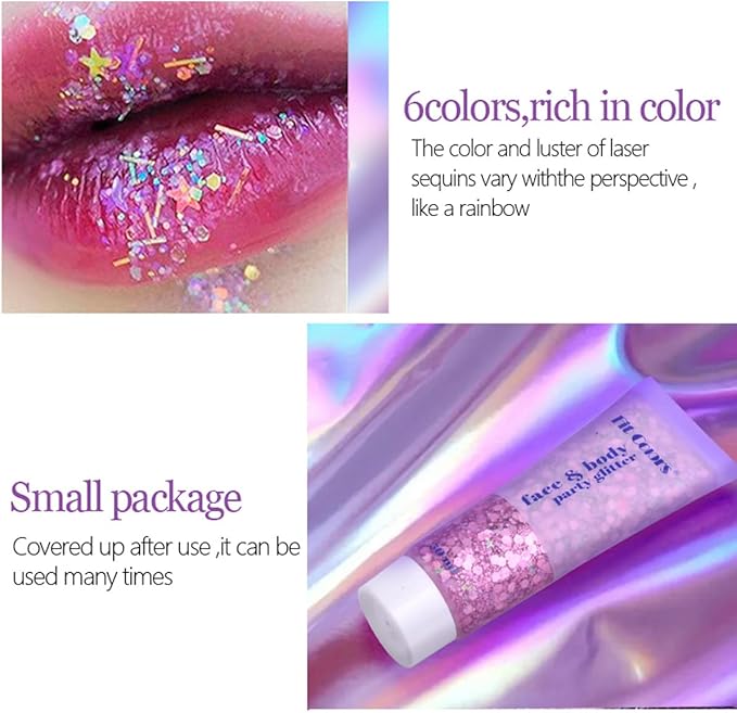 White Face Glitter Gel,Mermaid Body Glitter,Festival Rave Carnival Halloween Hair Sequins Face Glitter Paint Makeup,St Patricks Day Accessories,Sparkling Chunky for Women&Kids,50ML