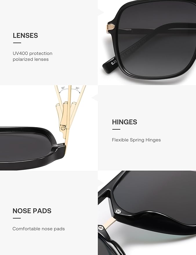 SOJOS Sunglasses for Women & Men, Square, Retro, Polarized Lens, Trendy Aviator, 90s Shades