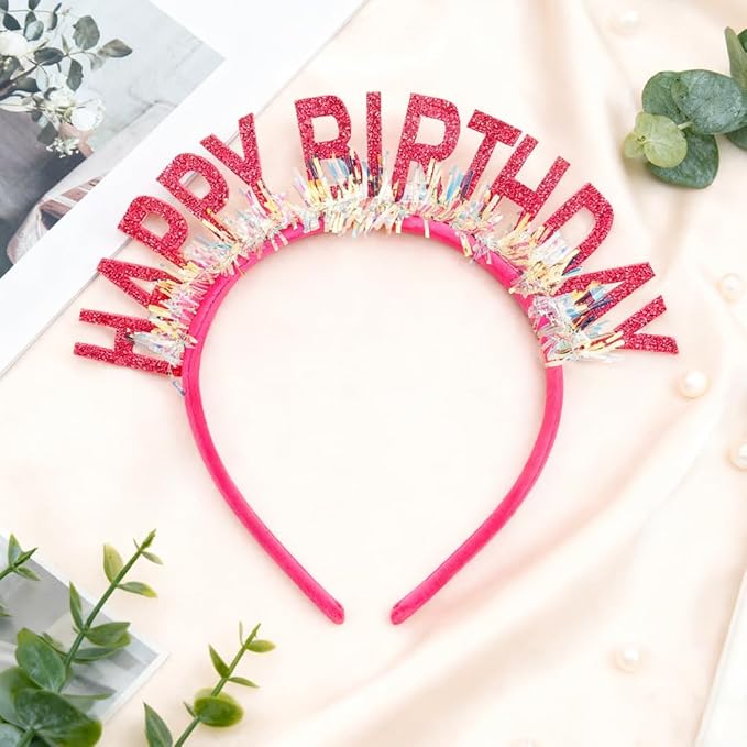 Birthday Headband Tiara, Happy Birthday Headband Tiara Accessories for Women, Rose Red Tiaras Crown Accessories Decorations Party Favors for Girl Princess
