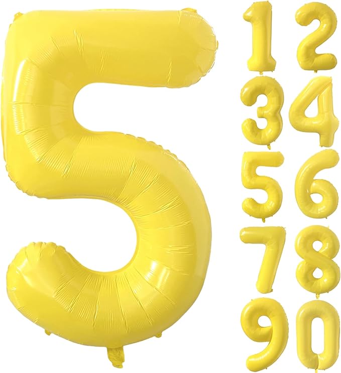 40 inch Yellow Number Balloon Giant Foil Helium Balloons Number 5 Balloon for 5th Birthday Party Decorations