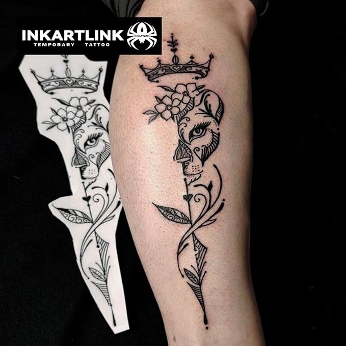 INKARTLINK 2 Sheets Medium Semi permanent Tattoos, Temporary Tattoos, Adult Art Designs, Waterproof, Realistic, No Adhesive, No Reflective, Lasts 1-2 Weeks, Medium (Leopard King)