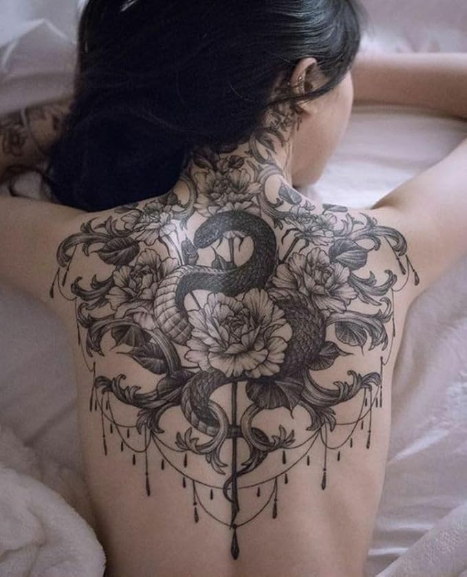 Large Temporary Tattoos Women Temporary Neck Tattoos Temporary Realistic Flower Chest Tattoo for Adults (Temporary Tattoos Sticker 25)