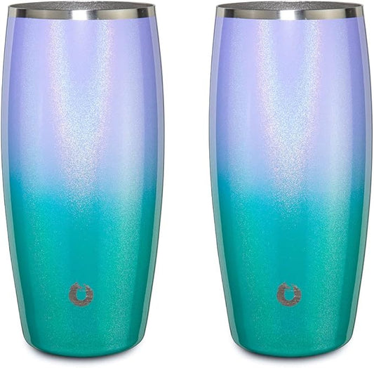 SNOWFOX Premium Vacuum Insulated Stainless Steel Beer Glass, Home Bar Accessories, Elegant Bartending, Lightweight Pint Glasses, Sleek Drinkware, Frosty Beverages Stay Cold, 18oz, Set of 2, Mermaid