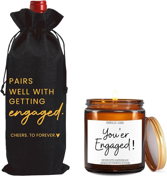 Engagement Gifts for Couples Her Engagement Party Decorations Gift for Couple Wine Bag Scented Candles Set Pairs Well with Getting Engaged Gifts To Forever Black Wine Bottle Bag