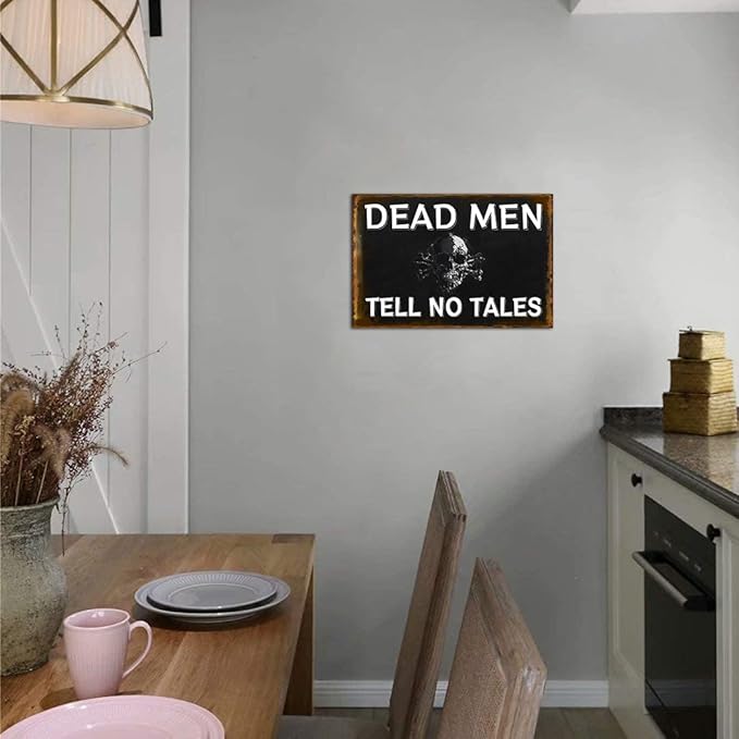 Cusde Retro Dead Men Tell No Tales Poster Funny Metal Tin Sign Vintage Skull Decor Nautical Pirates Decor For Bar Bathroom Man Cave Halloween Gifts 8x12 Inches