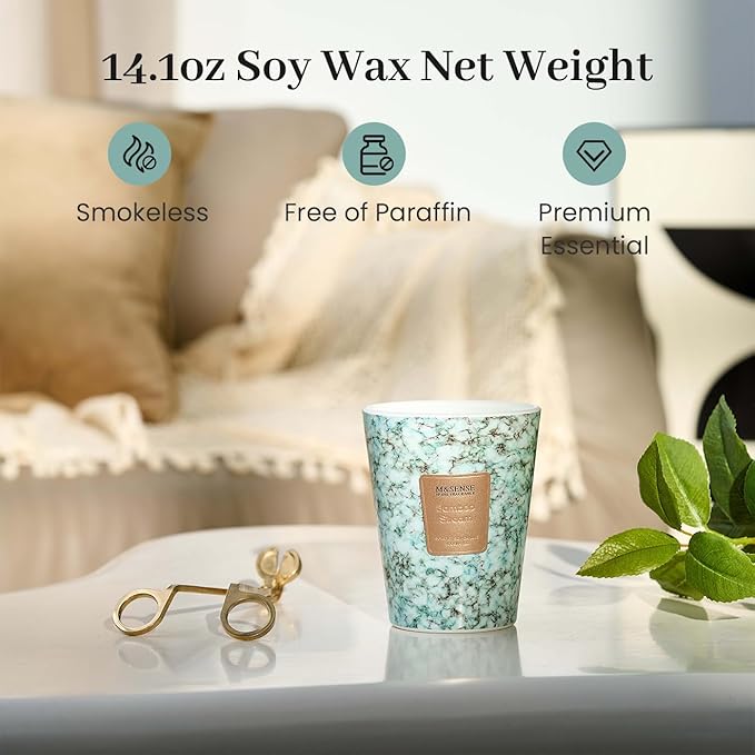 M&SENSE Bamboo Stream Scented Candles for Home, 3 Wick Highly Scented Jar Candle, 14.1 Oz 80H Long Lasting Burning Christmas Candle for Women, Aromatherapy Candles for Holiday Christmas Gift