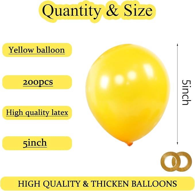 KAWKALSH 200pcs Yellow Balloons 5 Inch, Small Mini Latex Balloons for Party Birthday Baby Shower Anniversary Festival Arch Garland Decoration