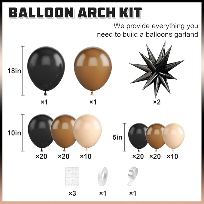 Black Brown Nude Balloon Arch Kit,Balloon Garland with Black Star Foil Balloons for Wild West Country Birthday Baby&Bridal Shower Gender Reveal Birthday Party Decorations