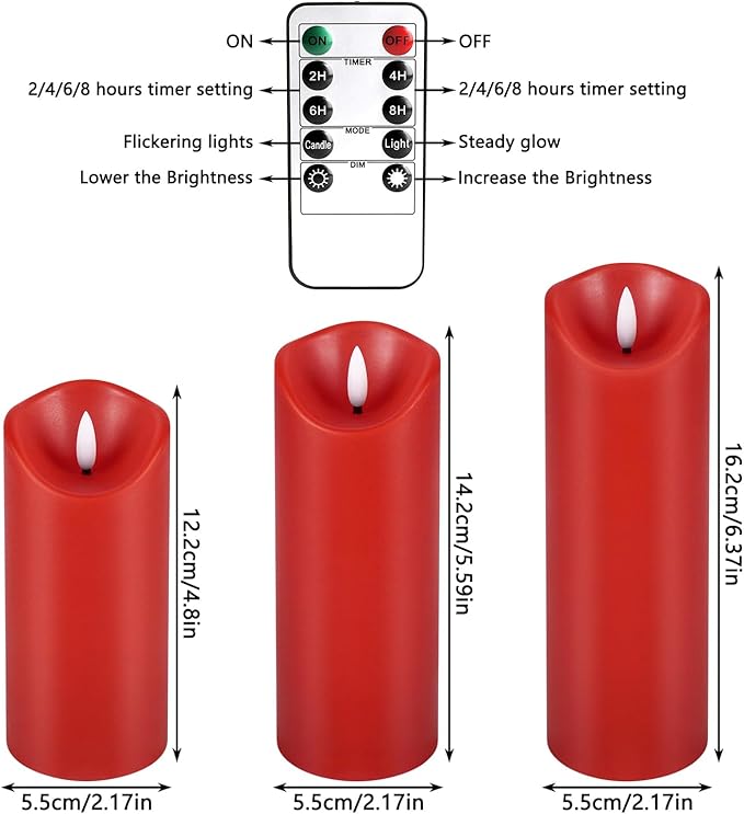 LED Flameless Candles with Remote, Set of 24 Red Flickering Candles, Battery Operated Realistic Pillar Candles for Halloween, Christmas, New Year, Home Decor, Parties
