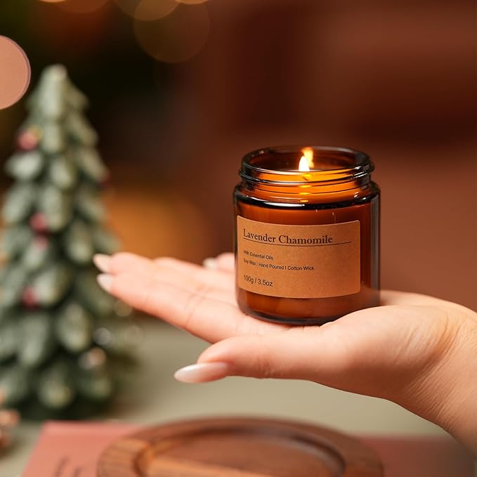 Holiday Candle Gift Set – 8 Pack Vintage Amber Glass Jar Candles,Winter Scents for Home,Christmas Gift for Women,Aromatherapy Soy Wax Candles,Cozy Home Décor,Premium Box