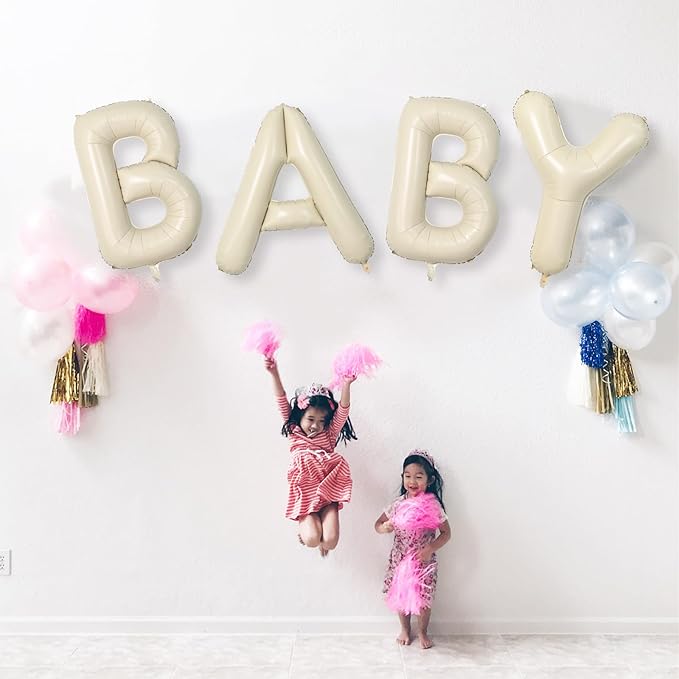 Biapian 40 Inch Baby Letter Balloons, Cream Foil Balloons Big BABY Balloons, 4 Pcs Giant Foil Large Aluminum Balloon Helium for Birthday, Baby Shower, Wedding, Gender Reveal Party Decorations (Cream)