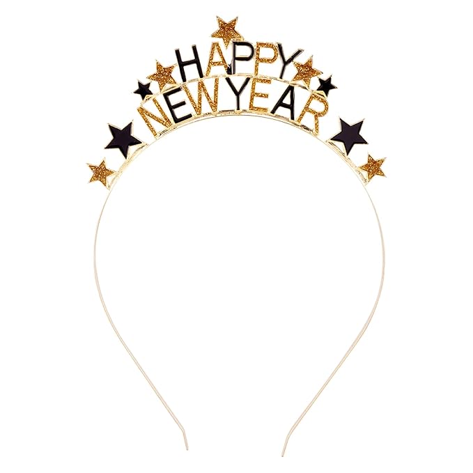 1 Pack Happy New Year Headband Tiara,New Years Eve Headbands for Women,New Years Eve Party Supplies Decorations,New Year Eve Hair Accessories,Rhinestone Hair Clasp Tiaras