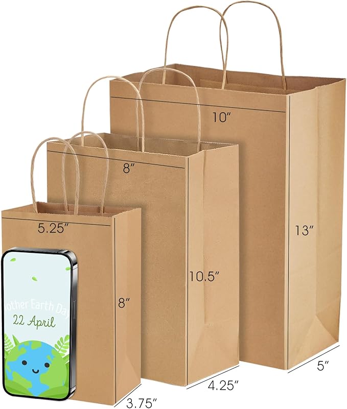 MESHA 600 Pack Kraft Brown Paper Bags with Handles Bulk 5.25X3.75X8 Inches, Brown Small Gift Bags for Small Business,Birthday Wedding Party Favor Paper Shopping