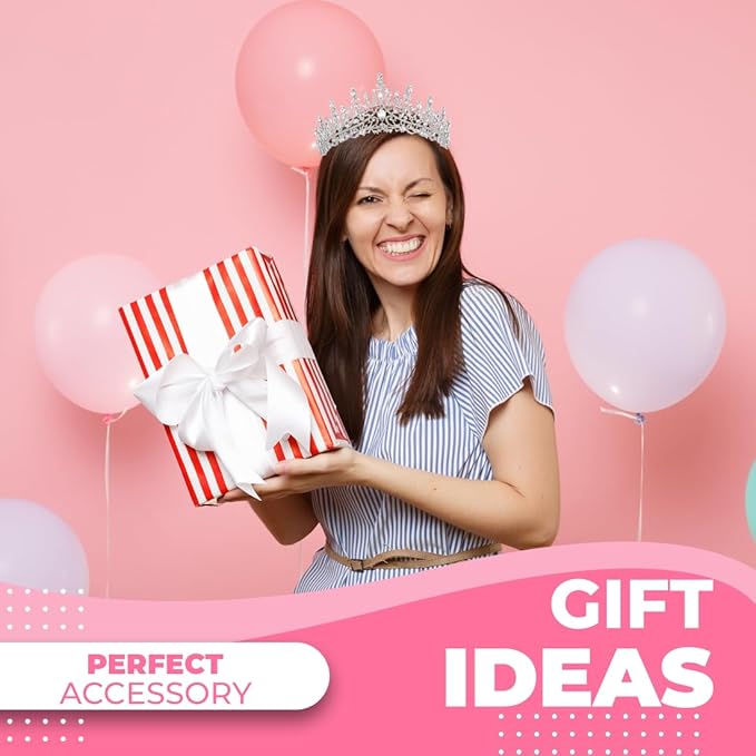 Birthday Tiara Crown with Sash for Women, Headband Hair Accessories for Wedding Party Costume Silver