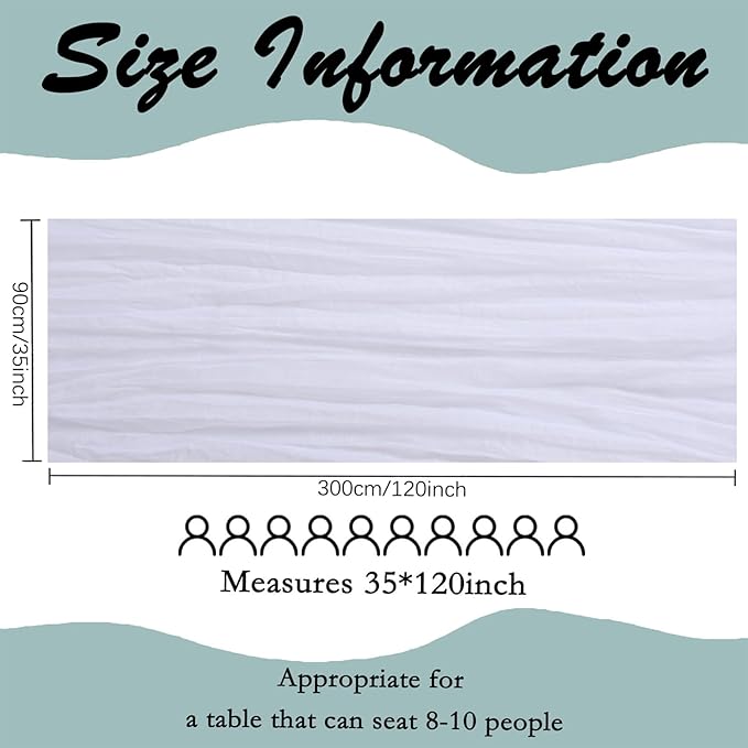 12 Pack White Cheesecloth Table Runner 10FT Boho Gauze Cheese Cloth Fabric 35 x 120 Inch Rustic Sheer Runner for Christmas Wedding Decor Baby Shower Party Boho Decoration