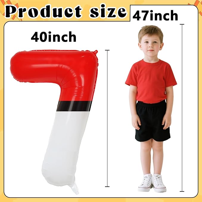 YIIHMEI 40 Inch Number 7 Balloons Birthday Party Decorations, Red and White Theme Large Balloon Decor Supplies for Kid's