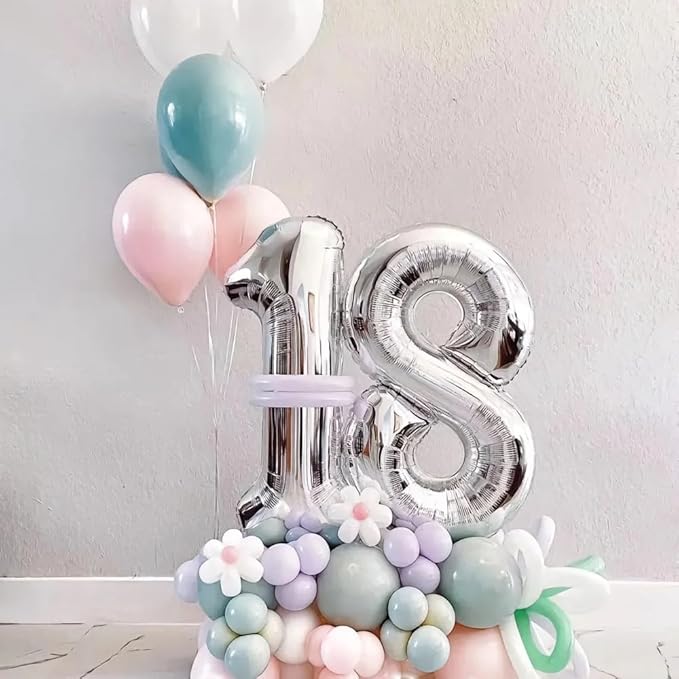 40 inch Silver Number Balloon Giant Foil Helium Balloons Silver Number 8 Balloon for 8th Birthday Party Anniversary Decorations Supplies