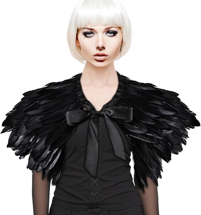 Gothic Natural Feather Shrug Feather Shawl Wrap Cape Victorian Collar for Halloween Cosplay Party Costume Accessories