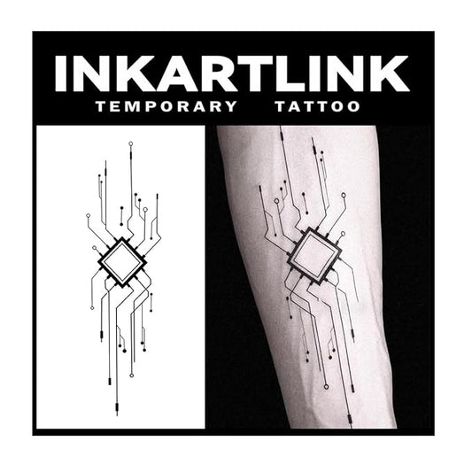 INKARTLINK Tattoo Tech, 2 Sheets Medium Semi Permanent Tattoo, Adult Art Design Temporary Tattoos, Lasts 1-2 Weeks, Waterproof, Realistic Look, No Adhesive, No Reflection (Interlligence)