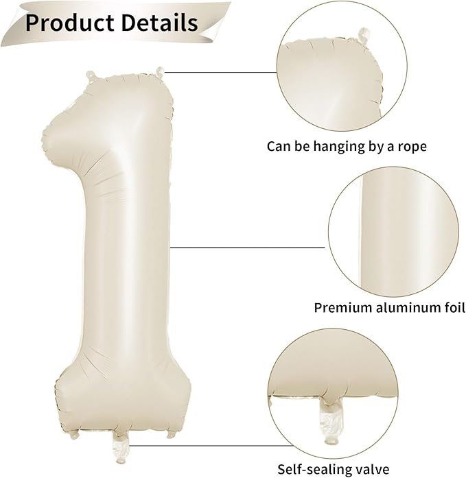Biapian 40 Inch Cream Number 21 Balloon, 21st Birthday Balloons, Big Digital 21 or 12 Beige White Giant 21 Foil Balloon Helium for 12th 21st Birthday Decorations Anniversary Baby Shower Party Supplies