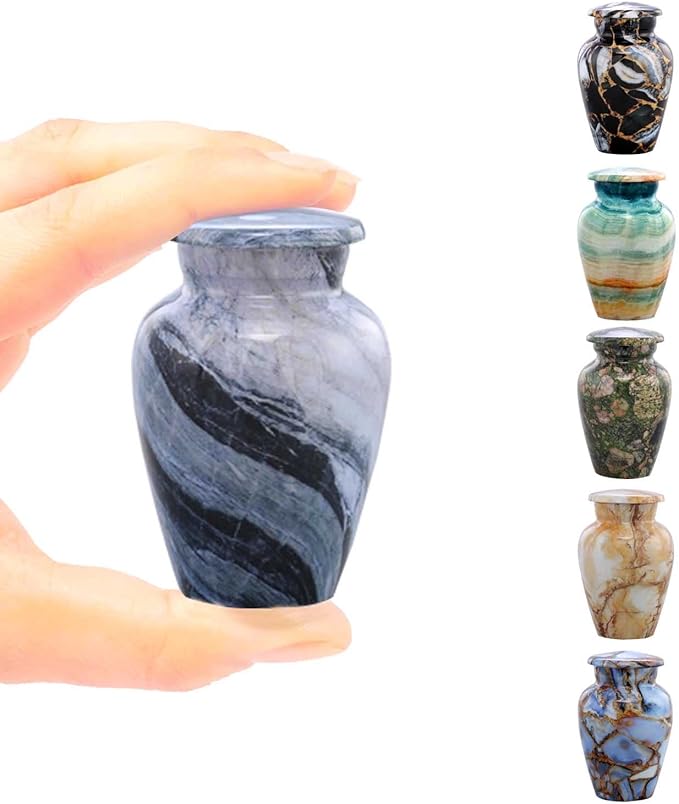 Small Keepsake Cremation Urns for Human Ashes - Marble Finish Metal Keepsake Urn - Mini Cremation Urn for Pet Ashes - Handcrafted Memorial Urn - Funeral Urns with Velvet Bag (Silver Wave)