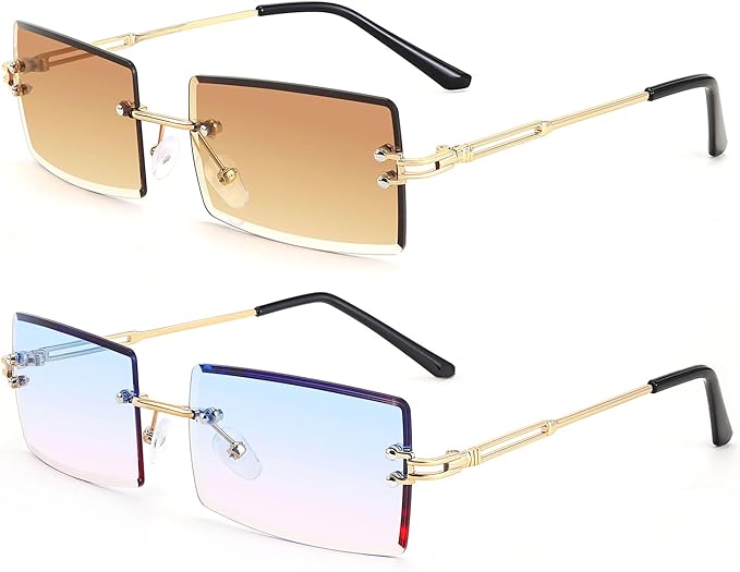 FEISEDY Vintage Rimless Sunglasses Rectangle Frameless Candy Color Glasses Women Men B2642