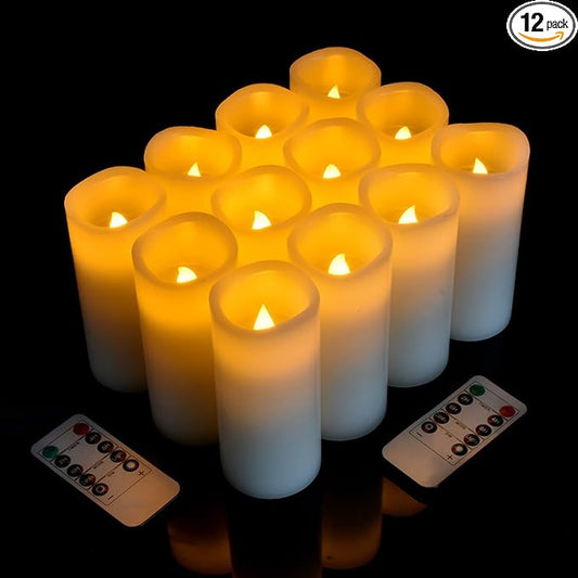 antizer Flameless Candles Battery Operated Real Wax LED Candles Set of 12 Battery Operated Candle with Remote Control for Party Wedding Holiday Decoration (D 2.2" X H 5")