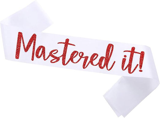 Graduation Mastered It Sash Class of 2025 Glitter Satin Sash for Masters Congrats Grad Decorations Grad Party Supplies,White Red