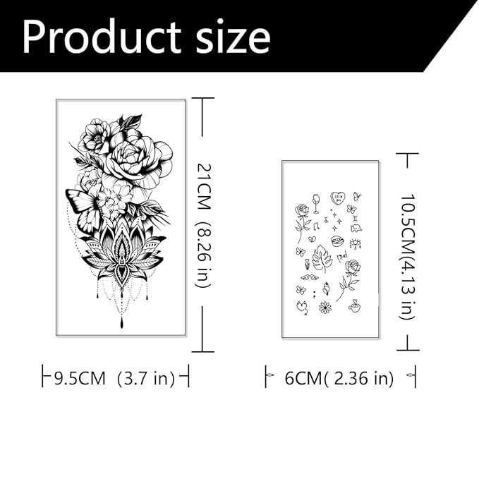 Black and White Floral Temporary Tattoos - 37 Sheets Delicate Mandala Boho Tattoo Stickers for Women, Waterproof Fake Body Art for Arms, Ankles, Back (Set of 10 Large Sheets)