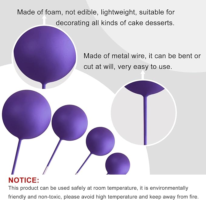 ASTARON 20 Pcs Ball Cake Topper Decorations Mini Balloons Cake Topper Sticks Dark Purple Balls Cake Picks Cake Topper Balls Cake Decorations for Halloween Birthday Cake Decorations
