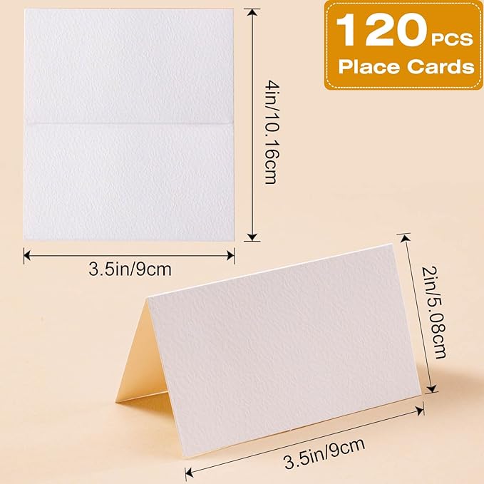 120 Pcs Premium Place Cards, 2x3.5in Small Tent Cards, Blank Fillable Banquet Seat Card, Name Card, Escort Cards, Table Card, Wedding Place Cards for Wedding, Table, Dinner Parties
