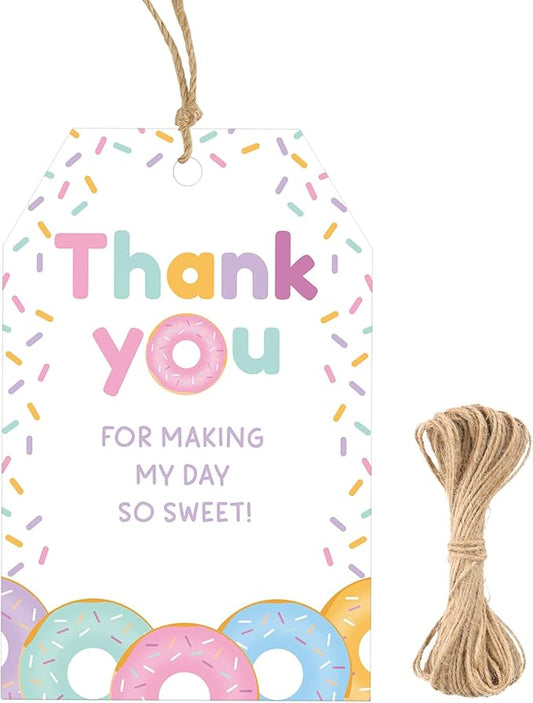 G2PLUS Donut Thank You Tags, 50 Pcs Thank You for Making My Day So Sweet Tags, Thanks Paper Gift Tag with Strring for Baby Shower, Birthday, Wedding Favors