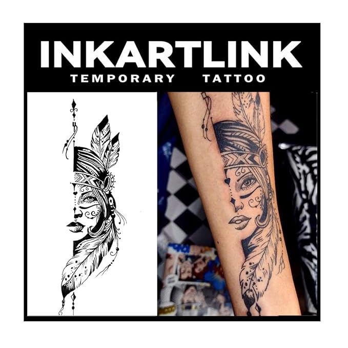 INKARTLINK 2 Sheets large Semi permanent Tattoos, Temporary Tattoos, Adult Art Designs, Waterproof, Realistic, No Adhesive, Non-Reflective, Lasts 1-2 Weeks, Large(Woman Warrior)