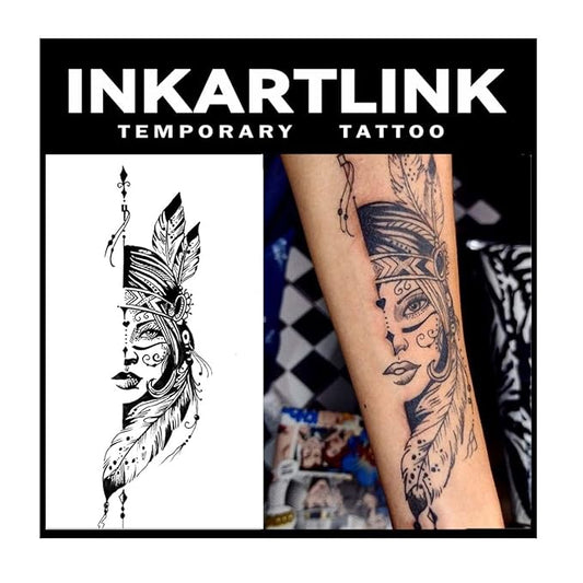 INKARTLINK 2 Sheets large Semi permanent Tattoos, Temporary Tattoos, Adult Art Designs, Waterproof, Realistic, No Adhesive, Non-Reflective, Lasts 1-2 Weeks, Large(Woman Warrior)
