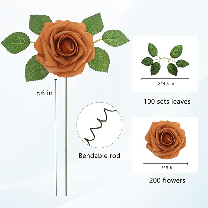 JOYLEX Artificial Flowers Realistic Roses, Real Looking Fake Roses with Stem for DIY Wedding Bouquets Centerpieces Bridal Shower Party Home Romantic Decorations (Gold Sparrow, Regular 3" - 200pcs)