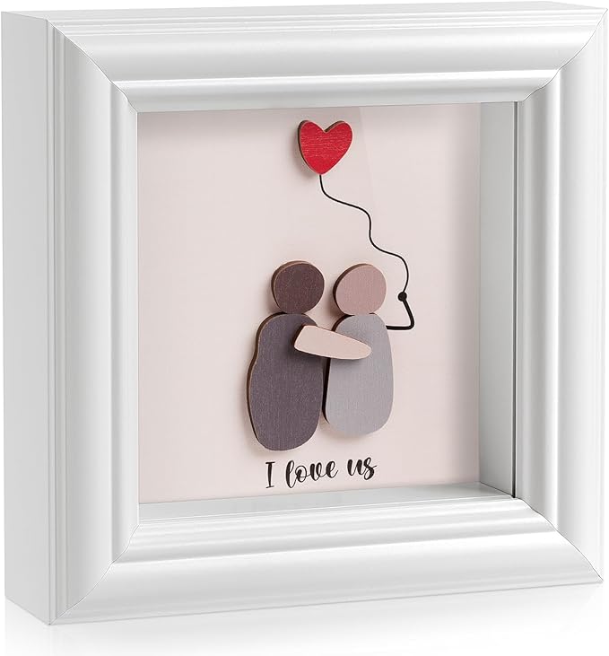 Valentine’s Day Gifts Shadow Box Frame – I Love Us Gifts for Her Him, Cute Couple Gift, 3D Wooden Love Picture Frame, Anniversary Christmas Birthday Gift for Boyfriend Girlfriend Wife Husband