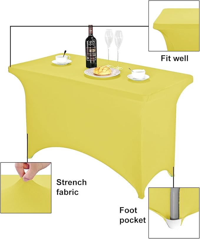 FORLIFE Spandex Table Cover - Fitted 4ft Rectangular Tablecloth, Stretch Patio Cover, Universal for Wedding, Banquet, Party (Yellow)