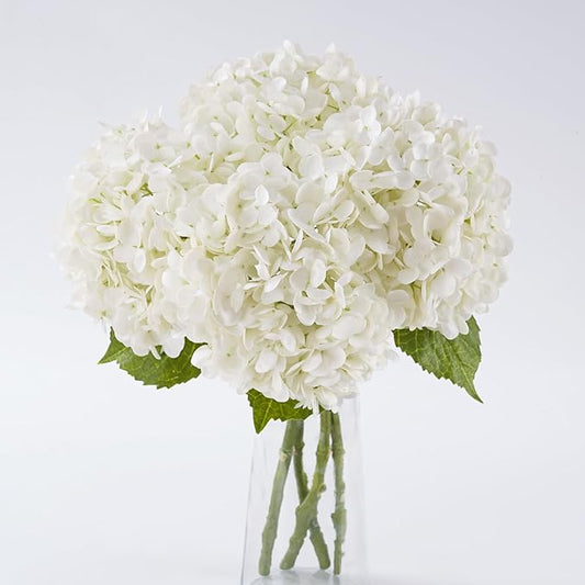 BonBloom's 4 Pcs White Hydrangea Artificial Flowers, 21" Stem Real Touch Latex Faux Hydrangeas Flowers for Tables Centerpieces, Outdoor Party Floral Arrangements Wedding Bouquets Home Decor