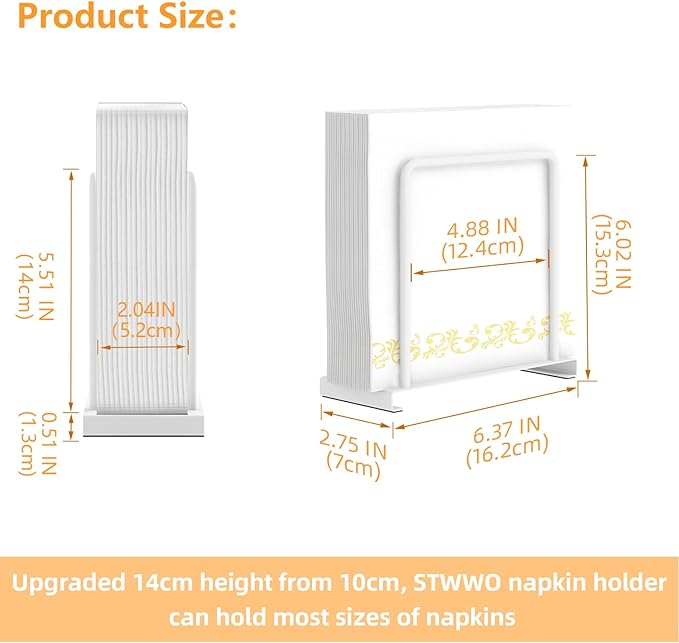Napkin Holder for Table, Metal Napkin Holder for Kitchen Dining, Standing Paper Napkin Storage for Table Countertop, White