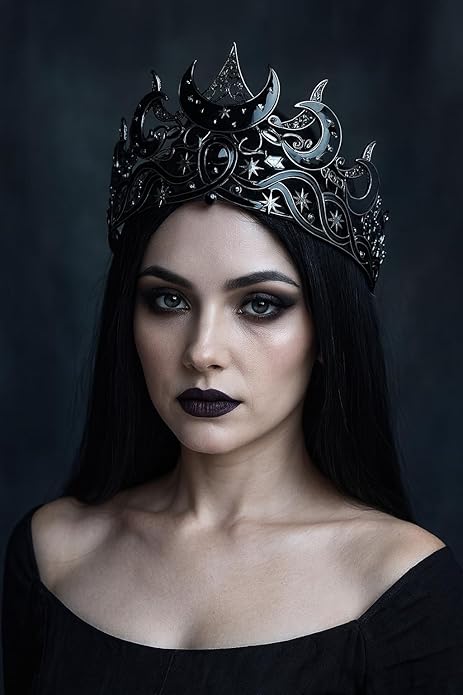 Gothic Black Moon Star Tiara Crown for Women Girls, Retro Celestial Witch Headpiece with Crescent Moon and Stars, Costume Cosplay Halloween Party Prom Wedding Birthday Accessories