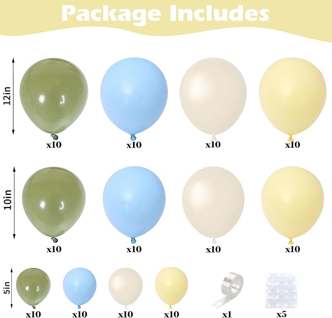 Green Blue Yellow Balloons Arch Dusty Blue Sage Green Beige Balloons Garland Kids Birthday Party Decorations Pastel Blue Yellow Olive White Latex Helium Balloon Bear Baby Shower