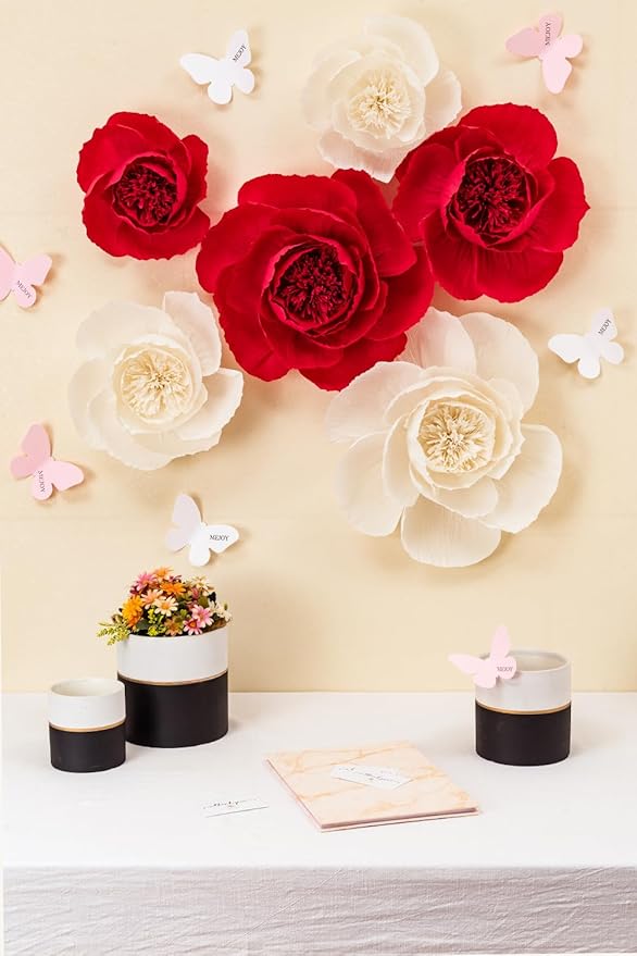Crepe Paper Flowers Decoration for Wall, Flowers for Wedding Decor,Flower Backdrop Decor,Baby Shower,Birthday Party,Photo Backdrop,Archway Decor, Nursery Wall Decor(Beige,Set of 6)